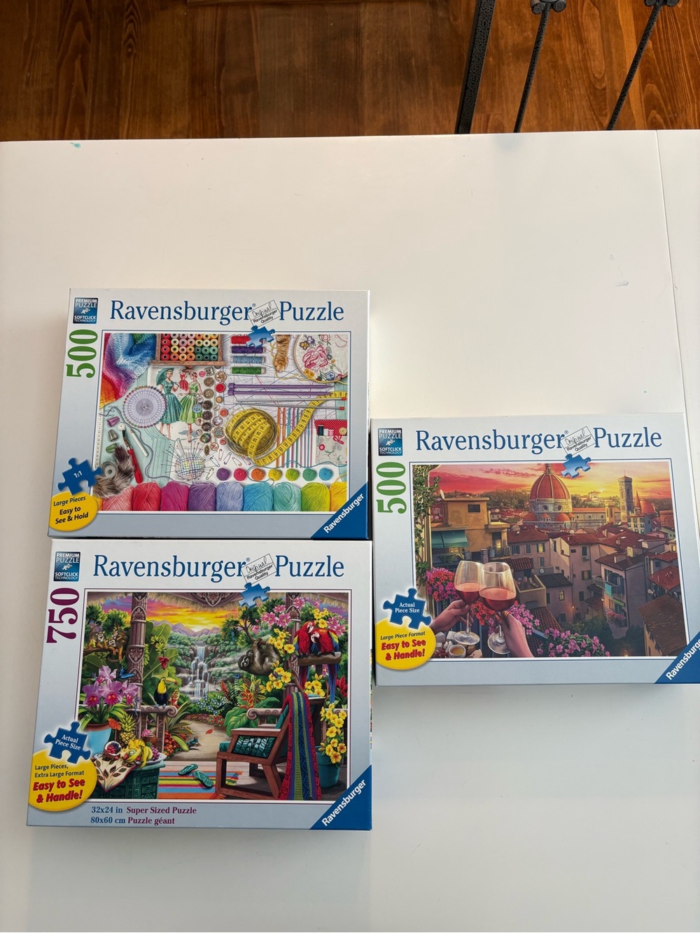 Bundle of 3 Hard‑to‑Find, Large Piece Ravensburger Puzzles